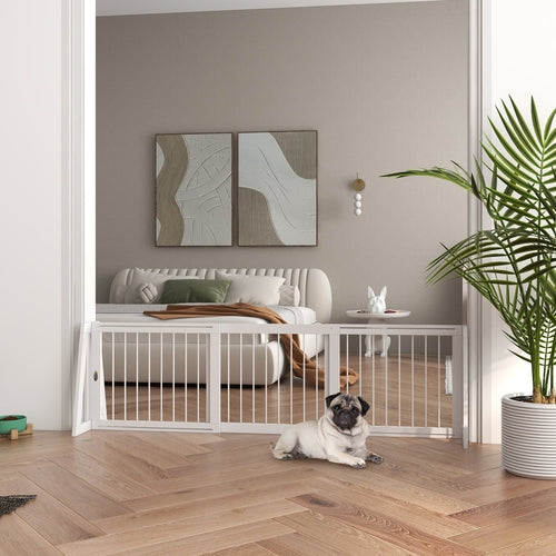 28"-75" Freestanding Wooden Animal Gate avec Support Feet & Non-Slip Mats