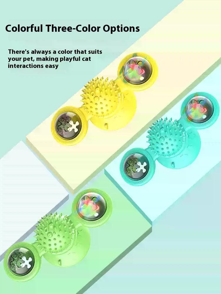 Jouet interactif en forme de moulin à vent pour chat avec lumière LED, balle et ventouse