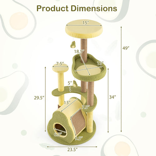 Arbre à chat autonome multi-niveaux en forme d'avocat avec condo privé