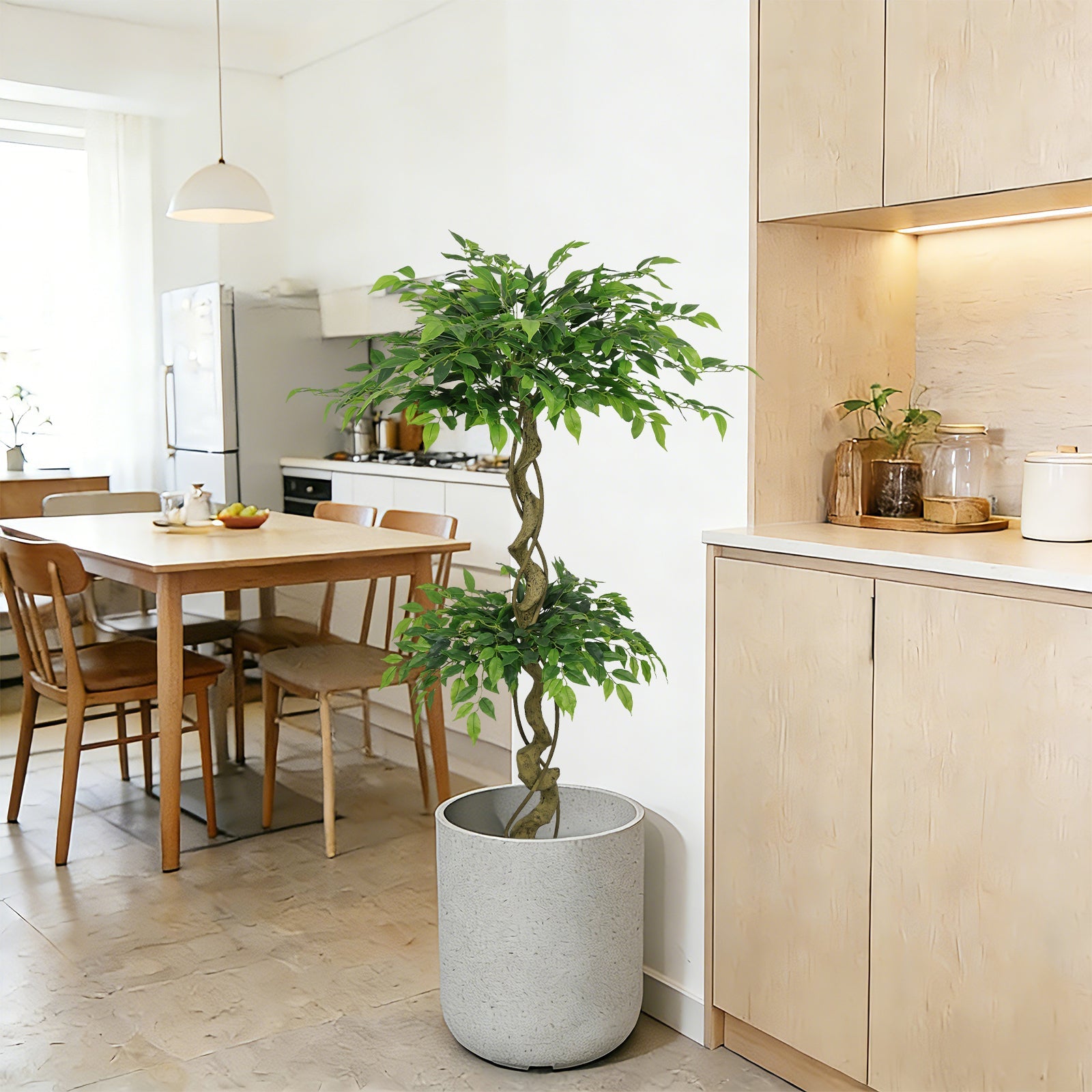 5.2FT Artificial Ficus Arbre, Lifelike Faux Banyan Arbre avec Pot pour