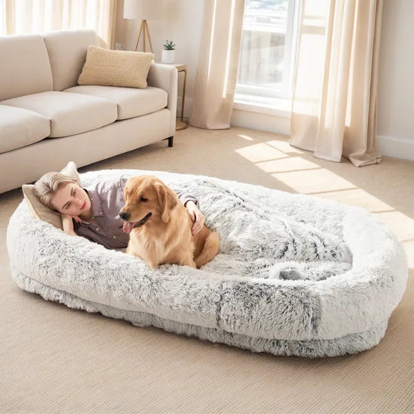 Lit Douillet en Fourrure Synthétique pour Grands Chiens