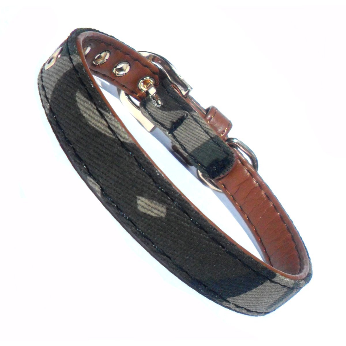 Army Fabric & Brown Vegan Leather Collier