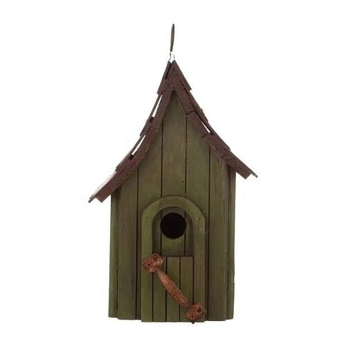 Maison à oiseaux en bois vert foncé suspendue