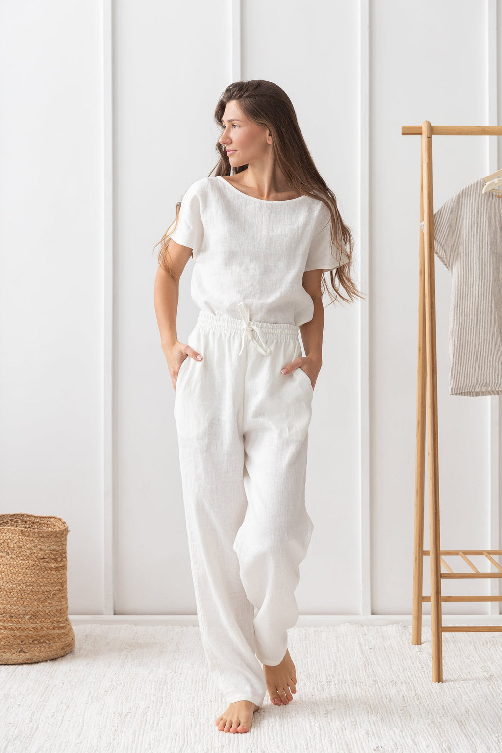 Ensemble de pyjama en lin blanc / Lin naturel / Vêtements d'intérieur en lin / Lin