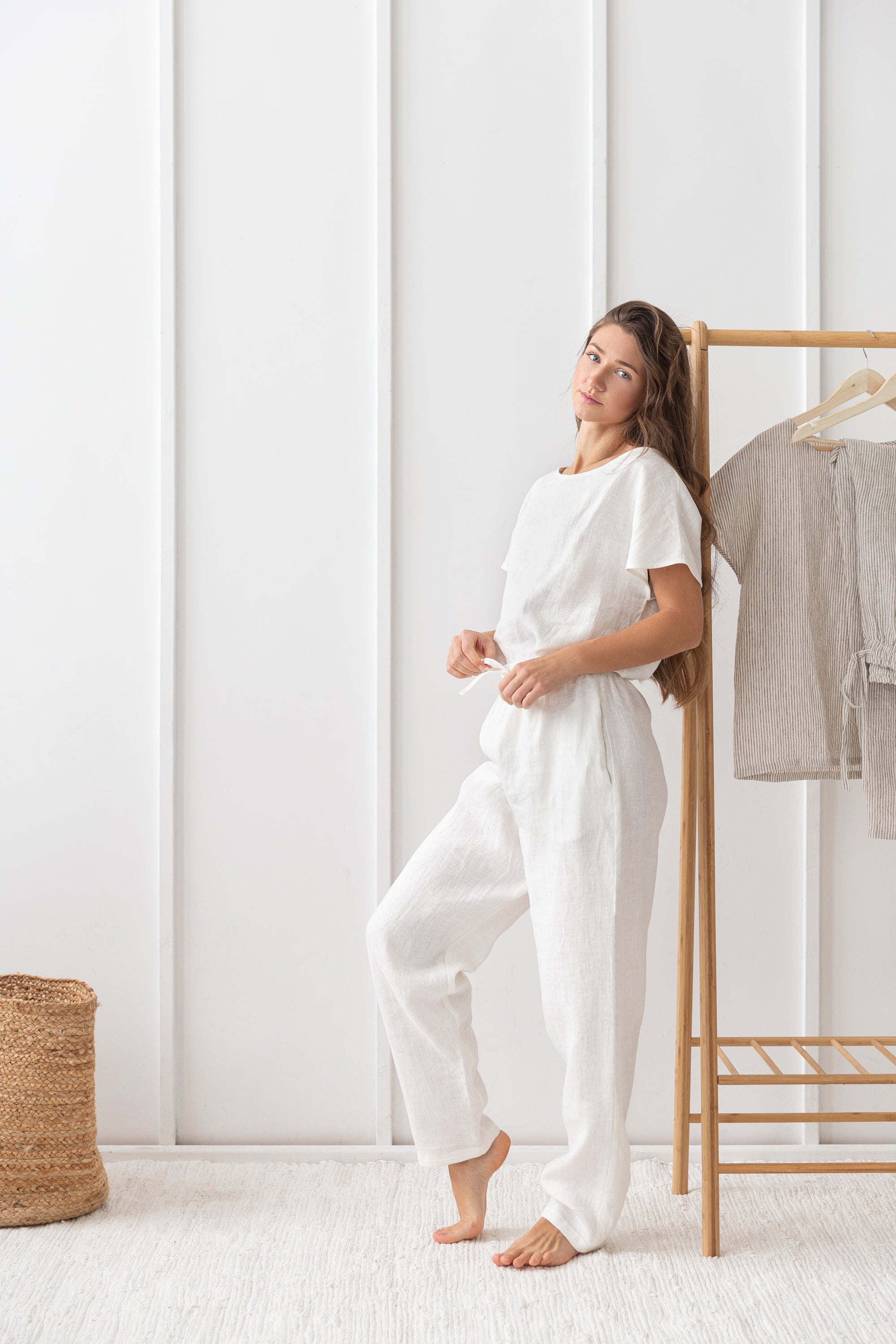 Ensemble de pyjama en lin blanc / Lin naturel / Vêtements d'intérieur en lin / Lin