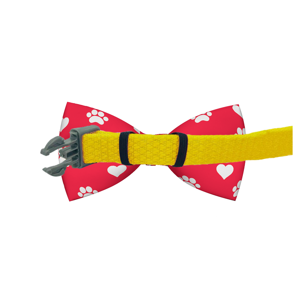 Nœud Papillon Rouge à Motifs de Pattes et Cœurs pour Chien