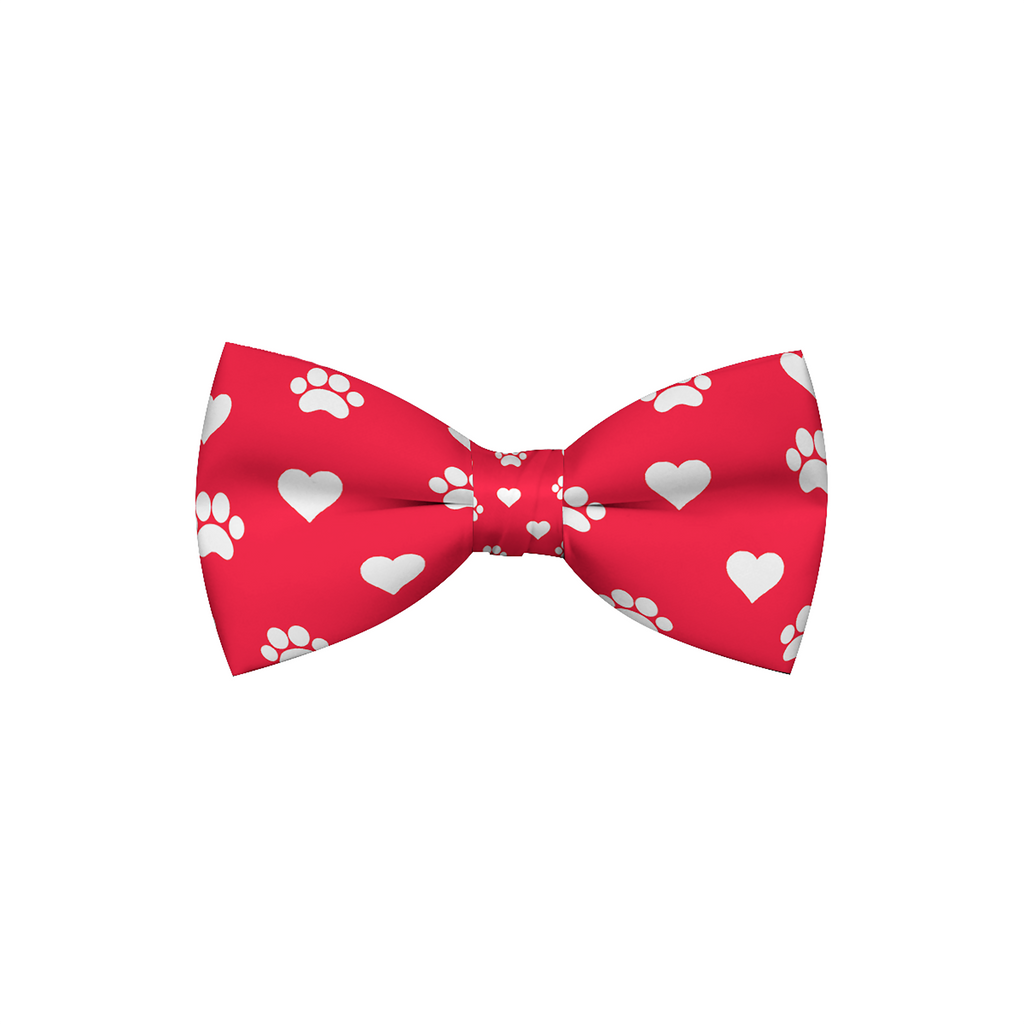 Nœud Papillon Rouge à Motifs de Pattes et Cœurs pour Chien