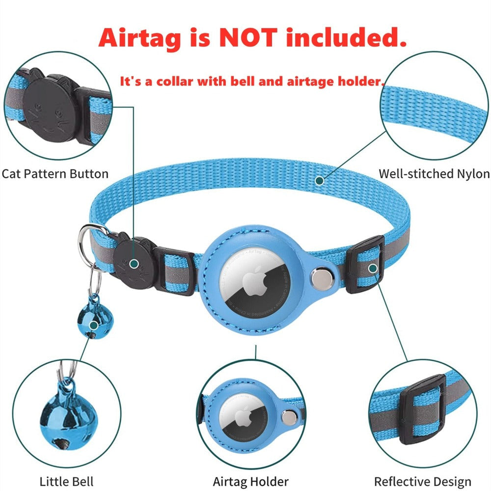 Collier réfléchissant avec étui Airtag pour chats et chiens