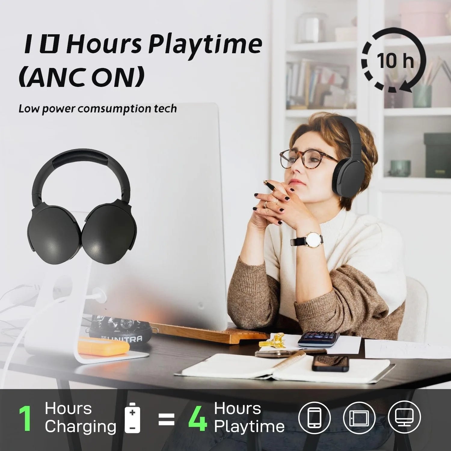 Casque Hi-Fi stéréo sans fil Bluetooth 5.3 circum-aural