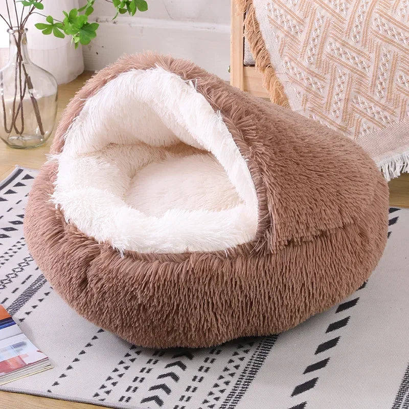 Panier rond en peluche pour chat