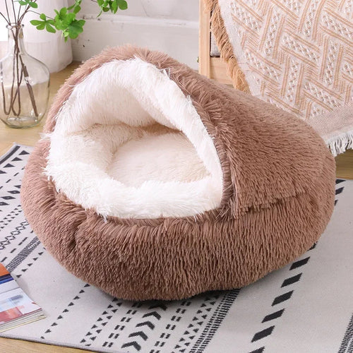 Panier rond en peluche pour chat