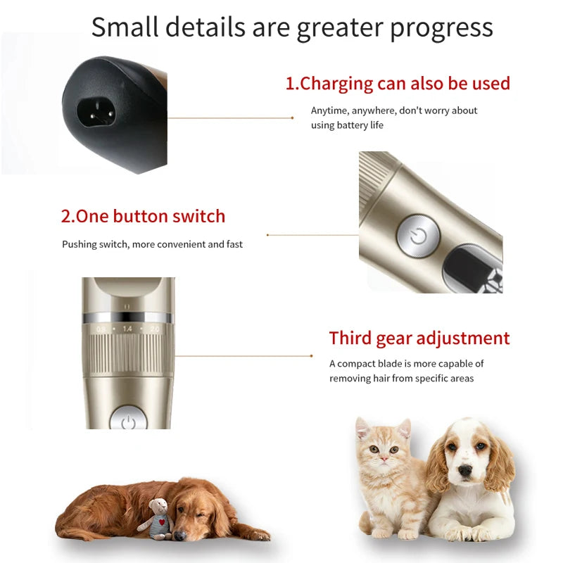 Tondeuse professionnelle pour chats et chiens, tout en métal, rechargeable.