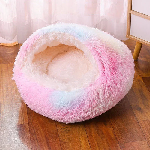 Panier rond en peluche pour chat