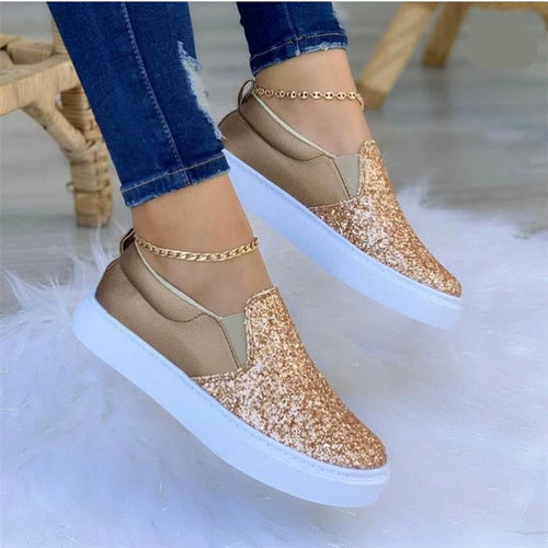 Mocassins à paillettes plats pour femmes Noir/Rose Doré/Noir/Doré
