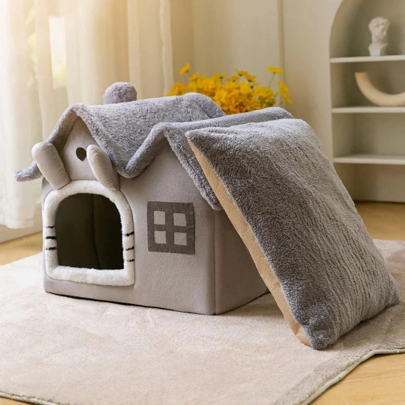 Maison en peluche pour animaux avec toit amovible