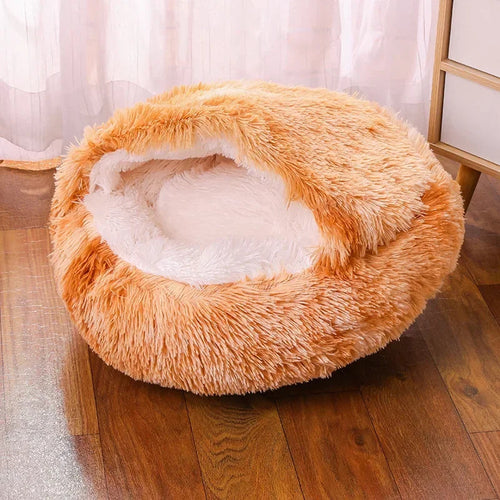 Panier rond en peluche pour chat