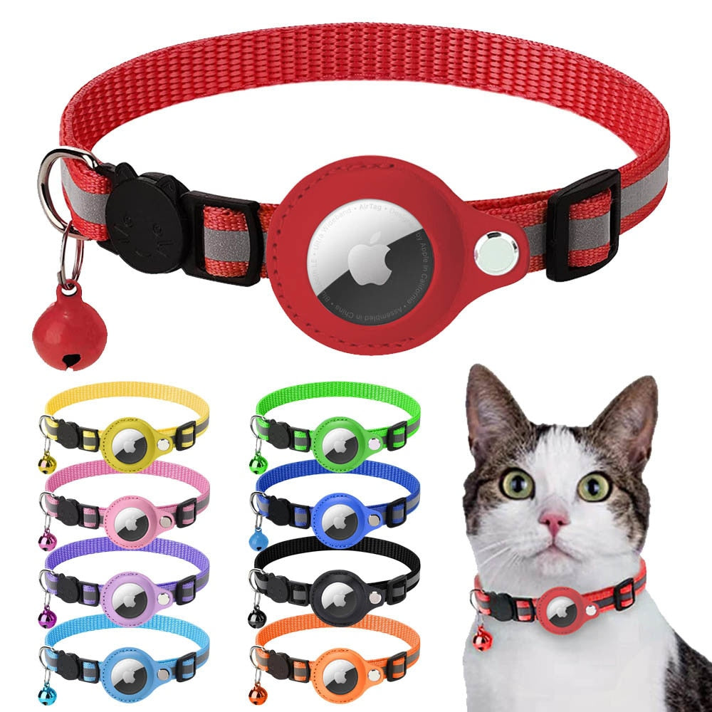 Collier réfléchissant avec étui Airtag pour chats et chiens