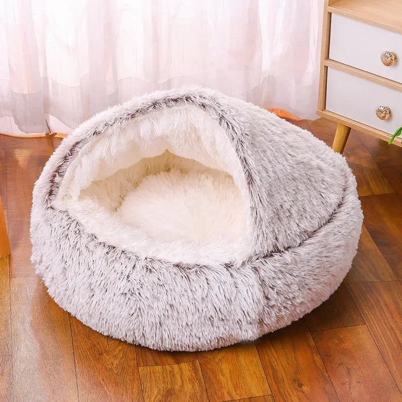 Panier rond en peluche pour chat
