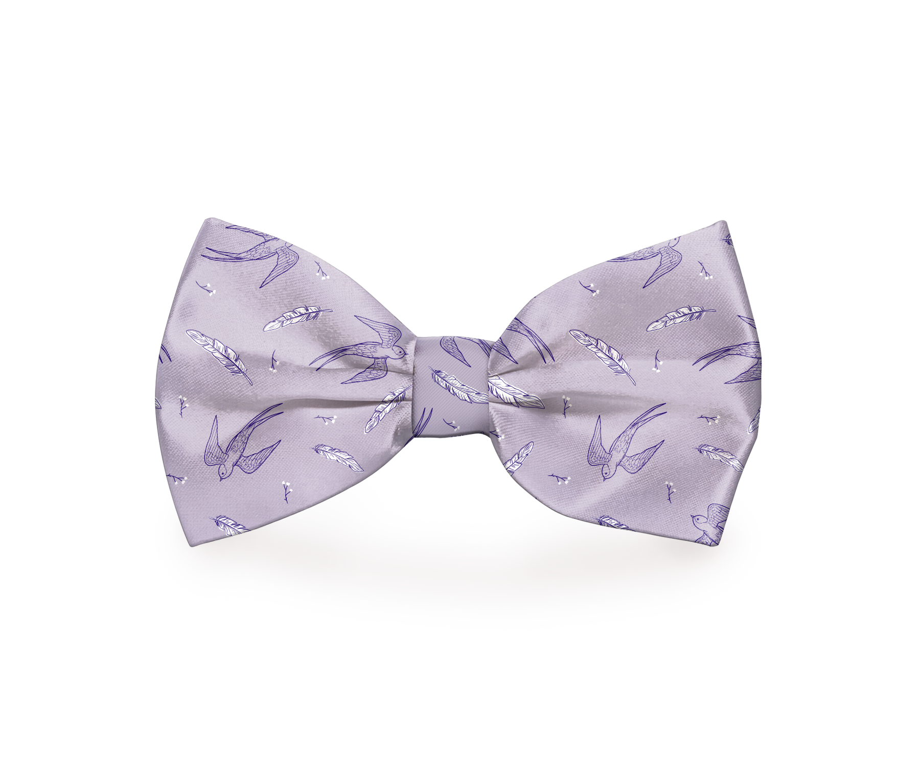 Nœud papillon pour chien en violet avec motifs d'hirondelle et de plume