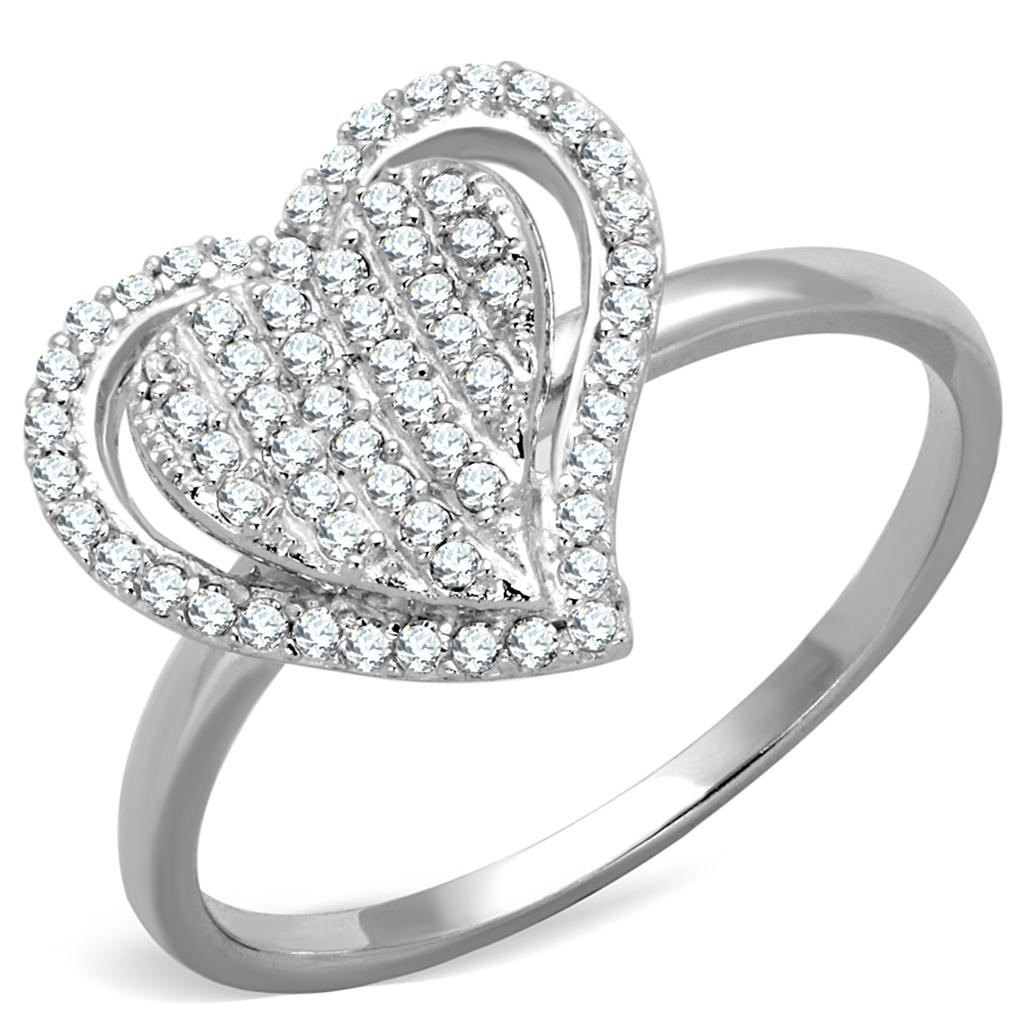 Bague en argent sterling rhodium 925 avec CZ de grade AAA en clair