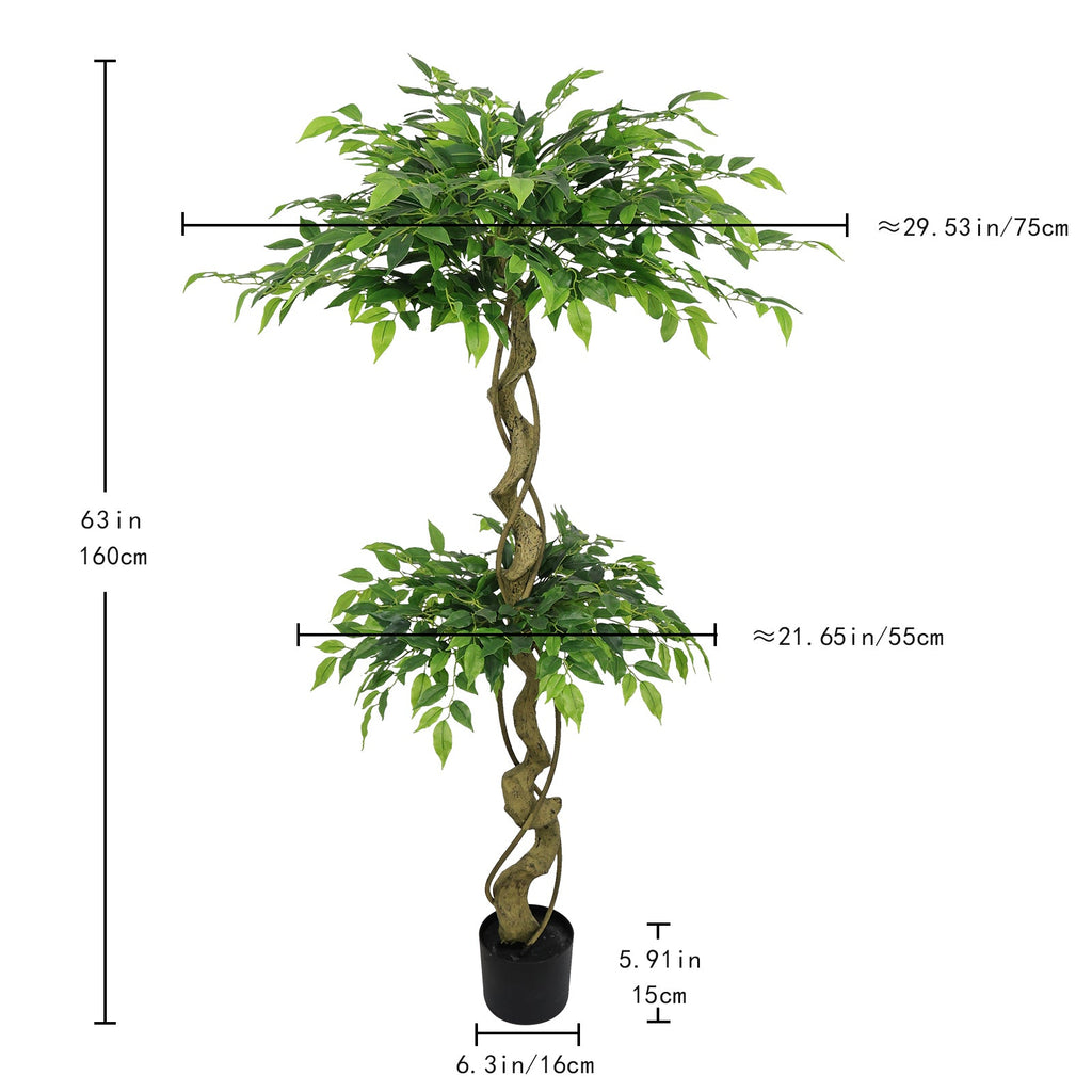 5.2FT Artificial Ficus Arbre, Lifelike Faux Banyan Arbre avec Pot pour