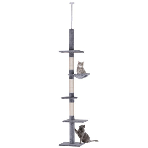 9 Foot Réglable Height Floor To Ceiling Vertical Chat Arbre - Grey And