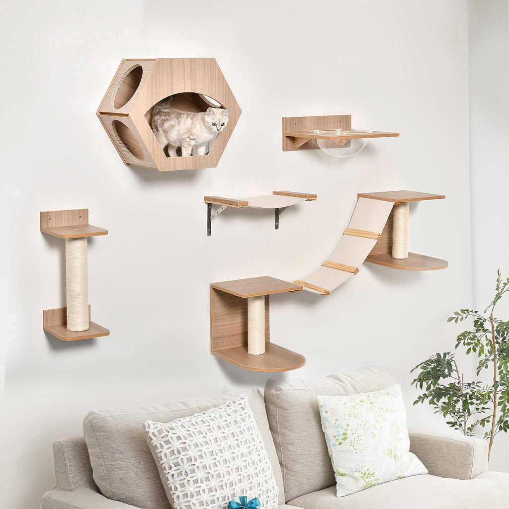 Arbre à Chat Mural 5 pièces - Optimisez l'espace de jeu de votre félin