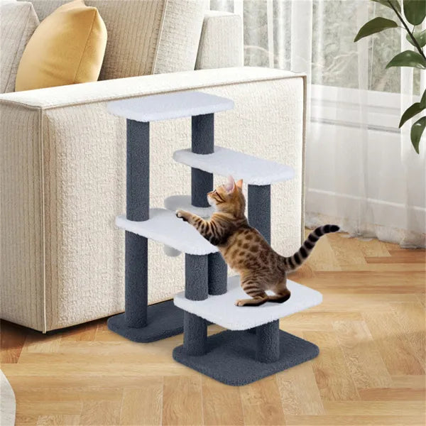 Escaliers pour Chats 2-en-1 et Arbre avec Griffoir en Sisal, 4 Niveaux