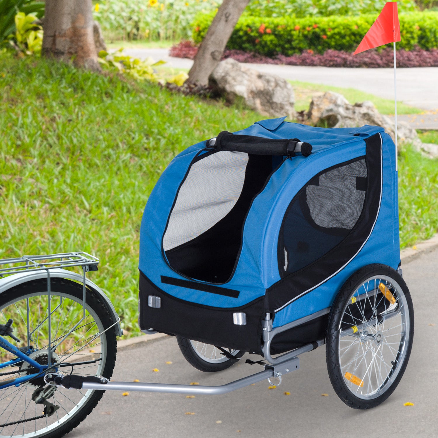Remorque à vélo pour animaux PawHut, transporteur pliable pour chiens et chats, bleu