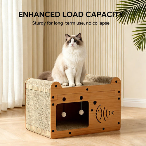 Griffoir en forme de poisson à bulles de 56 cm, avec 2 balles à teaser, en bois