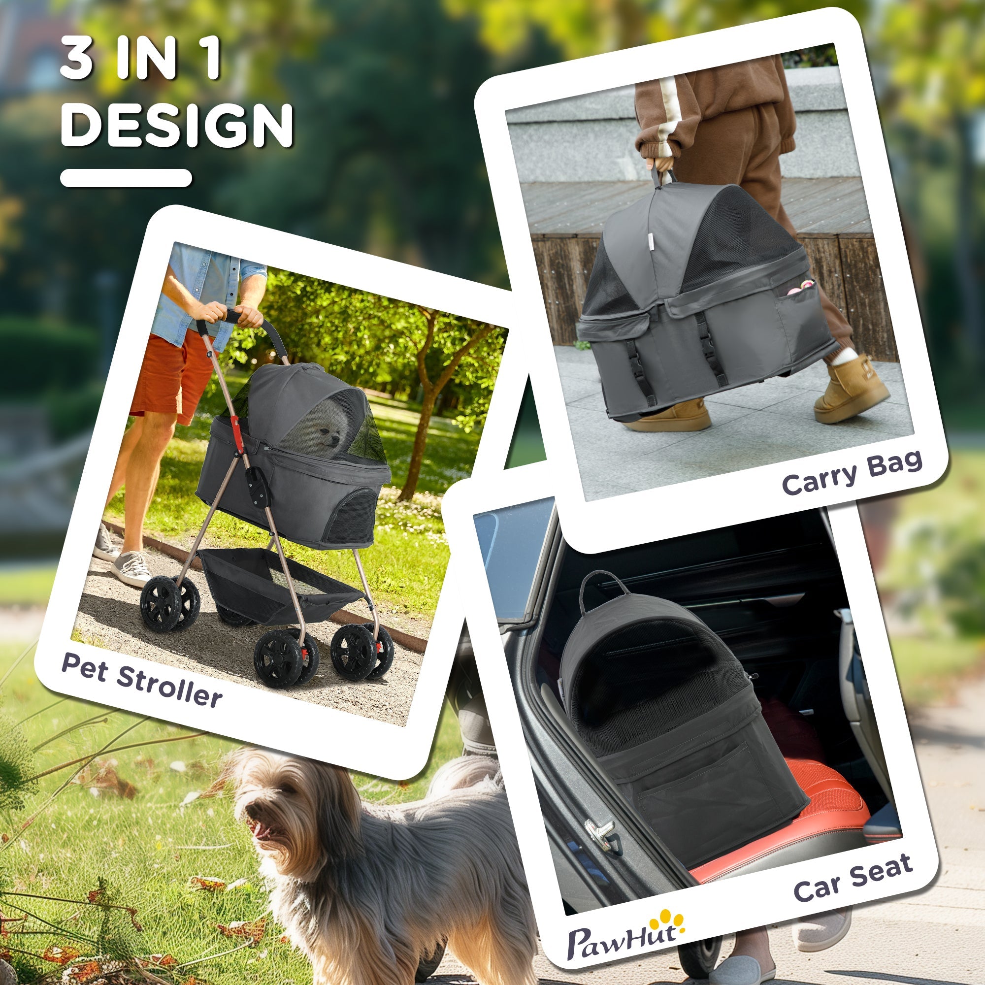 3 in 1 Animal Stroller avec Detachable Transport, Foldable Chien Stroller