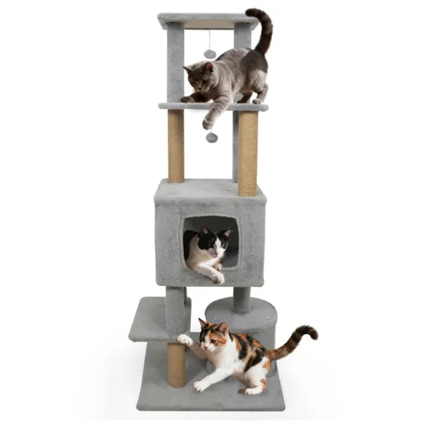 Tour à chat gris clair 164 cm : espace de jeu et repos idéal