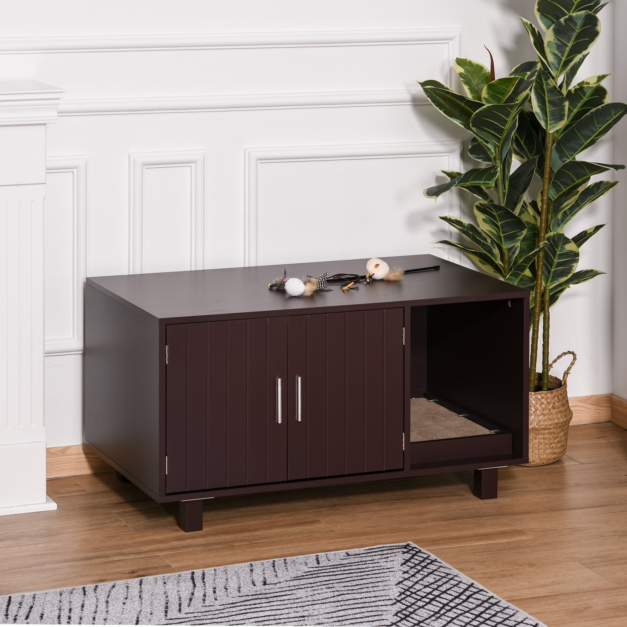 PawHut Armoire en Bois pour Chats, Maison de Litière pour Animaux avec Table de Chevet