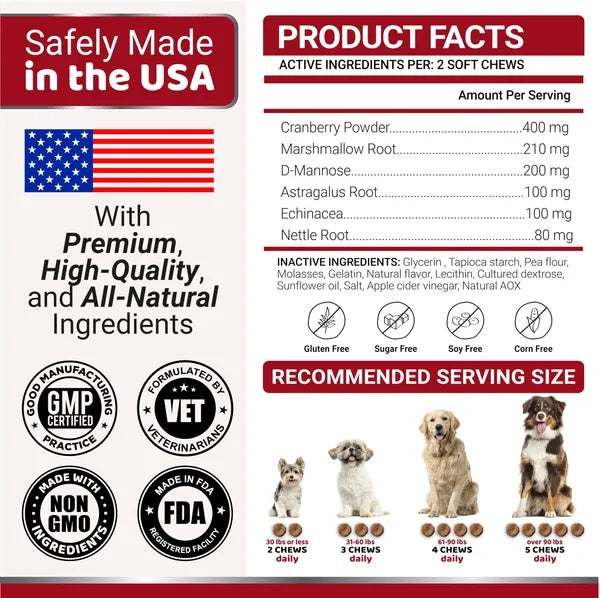 Traitement UTI pour Chien - 170 Friandises Cranberry