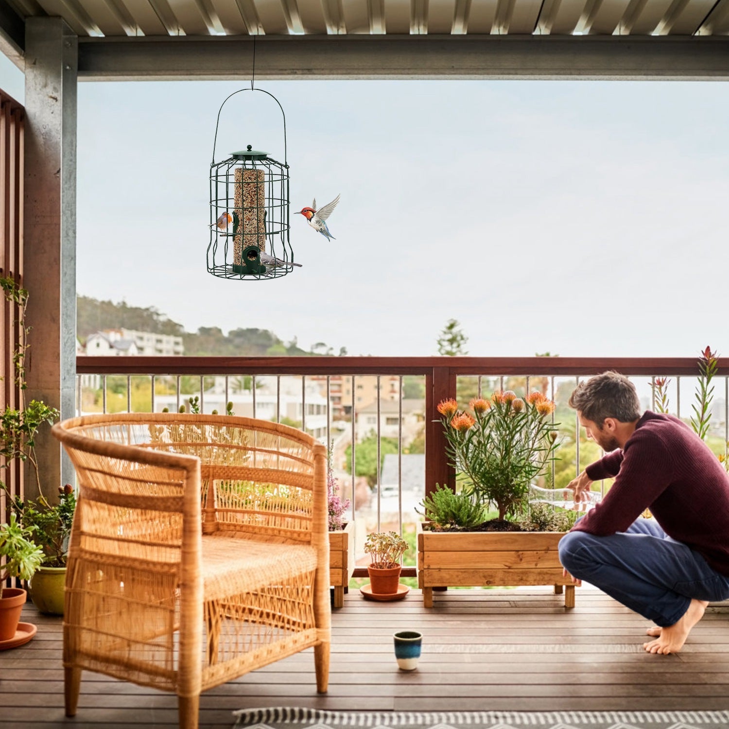 1Pc Distributeur de Nourriture pour Oiseaux Sauvages Résistant aux Écureuils en Métal Suspendu