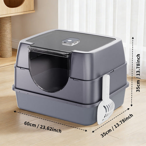 Litière Bac Fermé à Entrée Supérieure Gris Foncé, Avec Pelle Gratuite &