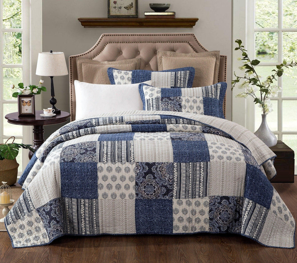 Couverture en Coton Patchwork Élégance Denim Bleu Bohème DaDa Bedding