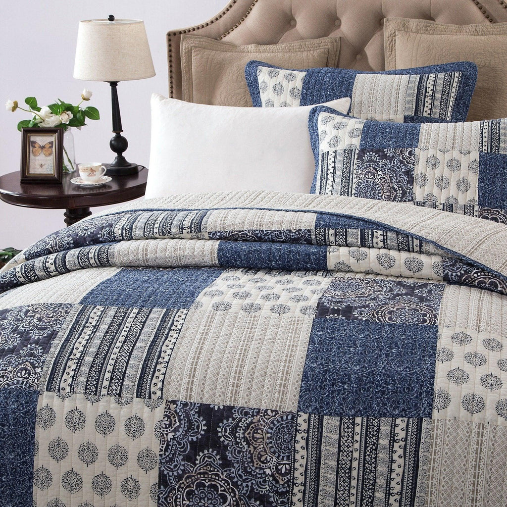 Couverture en Coton Patchwork Élégance Denim Bleu Bohème DaDa Bedding