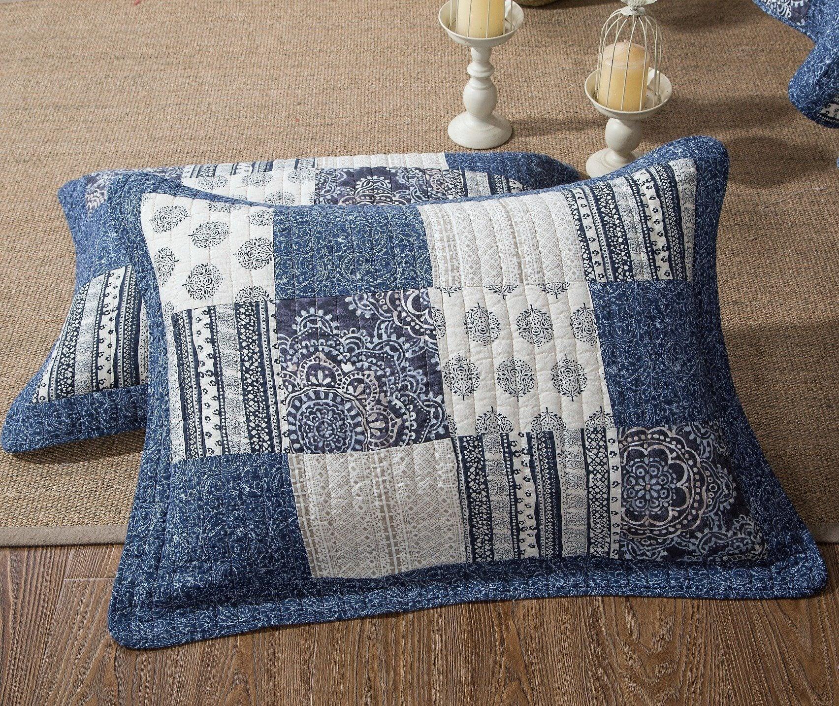 Couverture en Coton Patchwork Élégance Denim Bleu Bohème DaDa Bedding