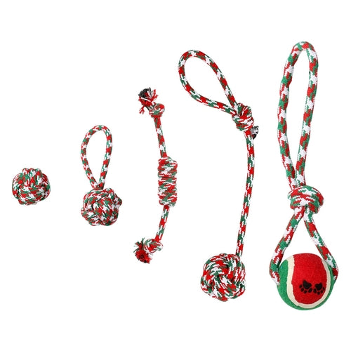Ensemble de 5 jouets à mâcher en corde de Noël pour chiens
