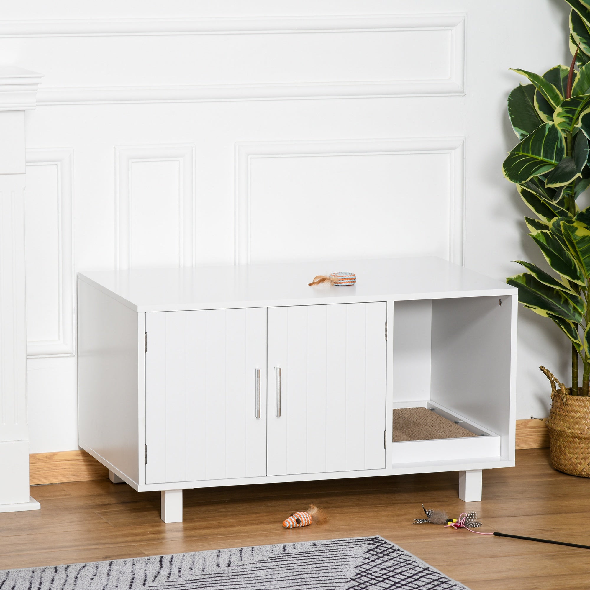 Armoire Bois Cache-Litière Compacte - Élégance et Discrétion
