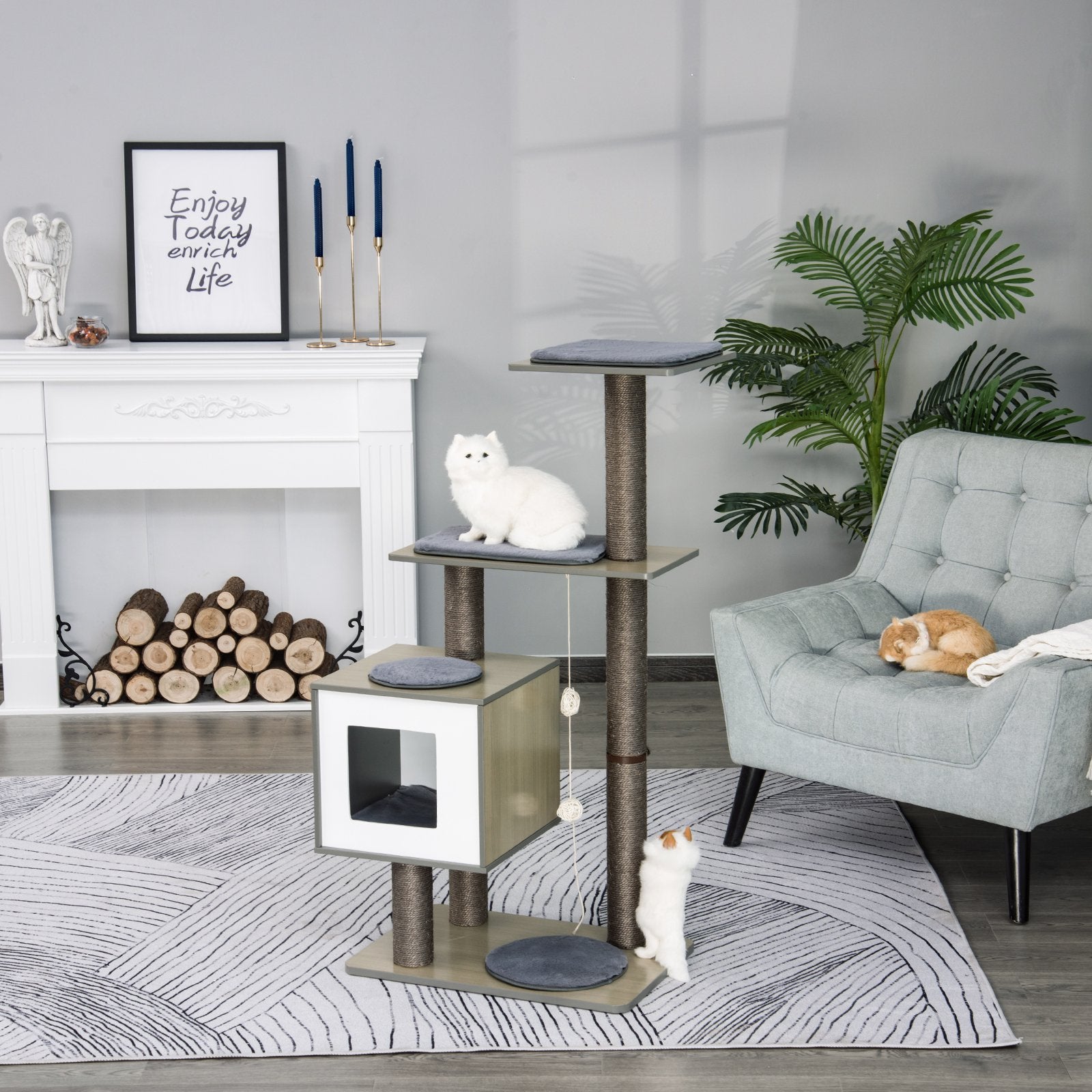 Arbre à chat multi-niveaux PawHut pour gratter, sauter et dormir - Chaton