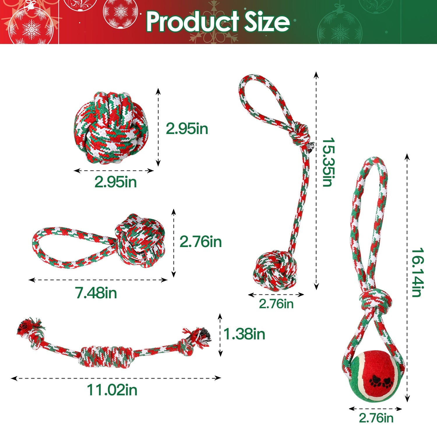 Ensemble de 5 jouets à mâcher en corde de Noël pour chiens