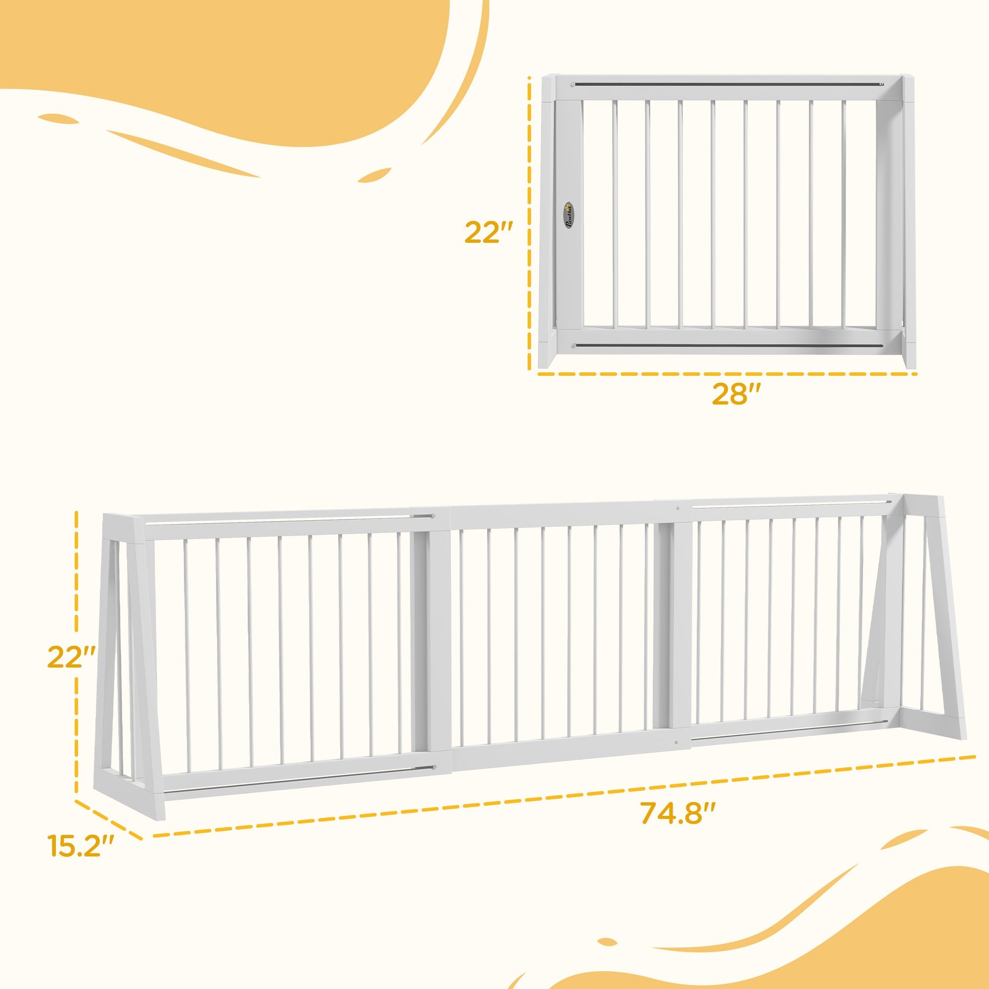 28"-75" Freestanding Wooden Animal Gate avec Support Feet & Non-Slip Mats