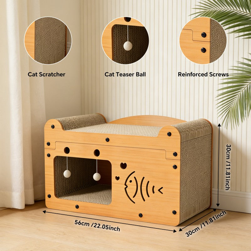 Griffoir en forme de poisson à bulles de 56 cm, avec 2 balles à teaser, en bois