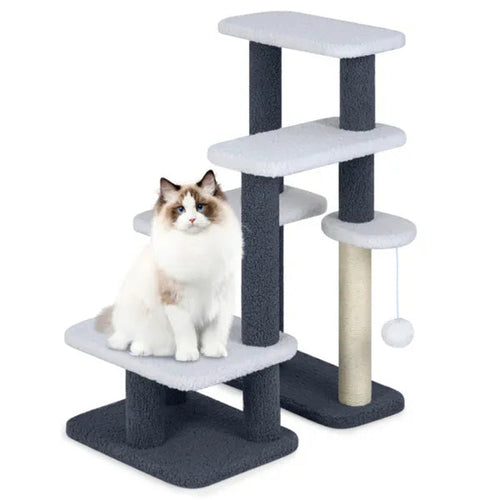 Escaliers pour Chats 2-en-1 et Arbre avec Griffoir en Sisal, 4 Niveaux