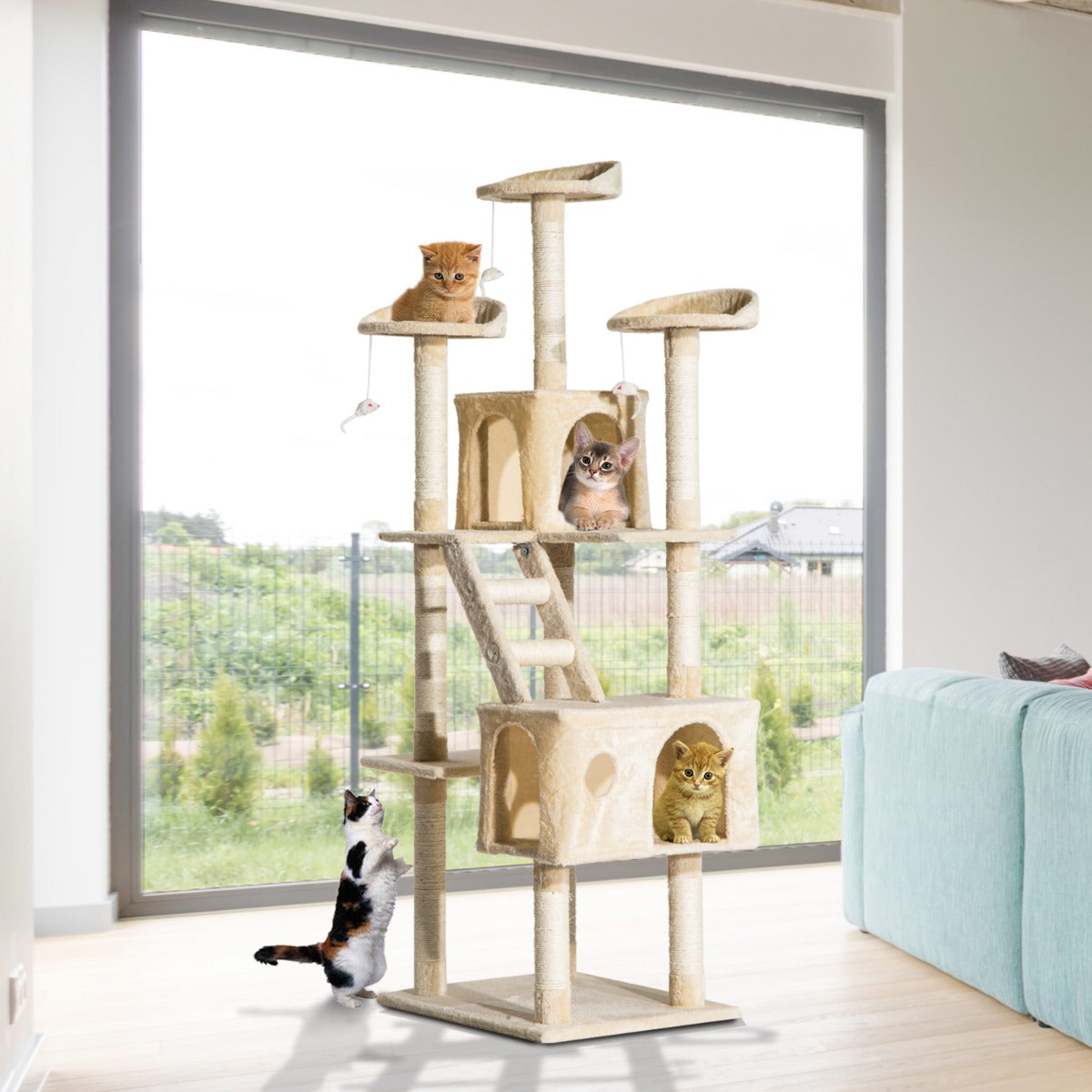Arbre à chat multi-niveaux PawHut de 180 cm - Condo pour chat et espace d'activité