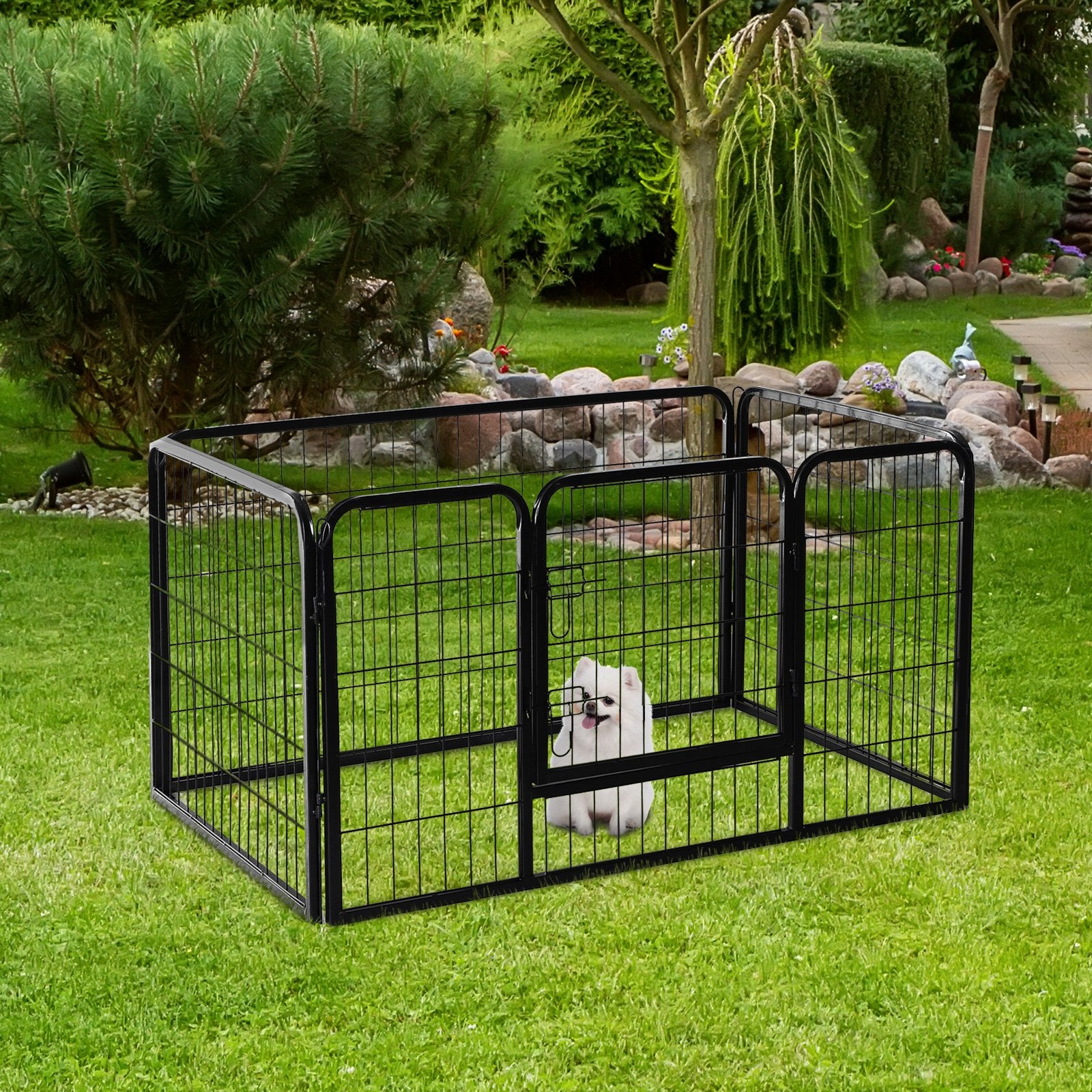 PawHut Parc de Jeu Noir 49" à 4 Panneaux pour Animaux - Pénalité Robuste pour Chiens et Chats