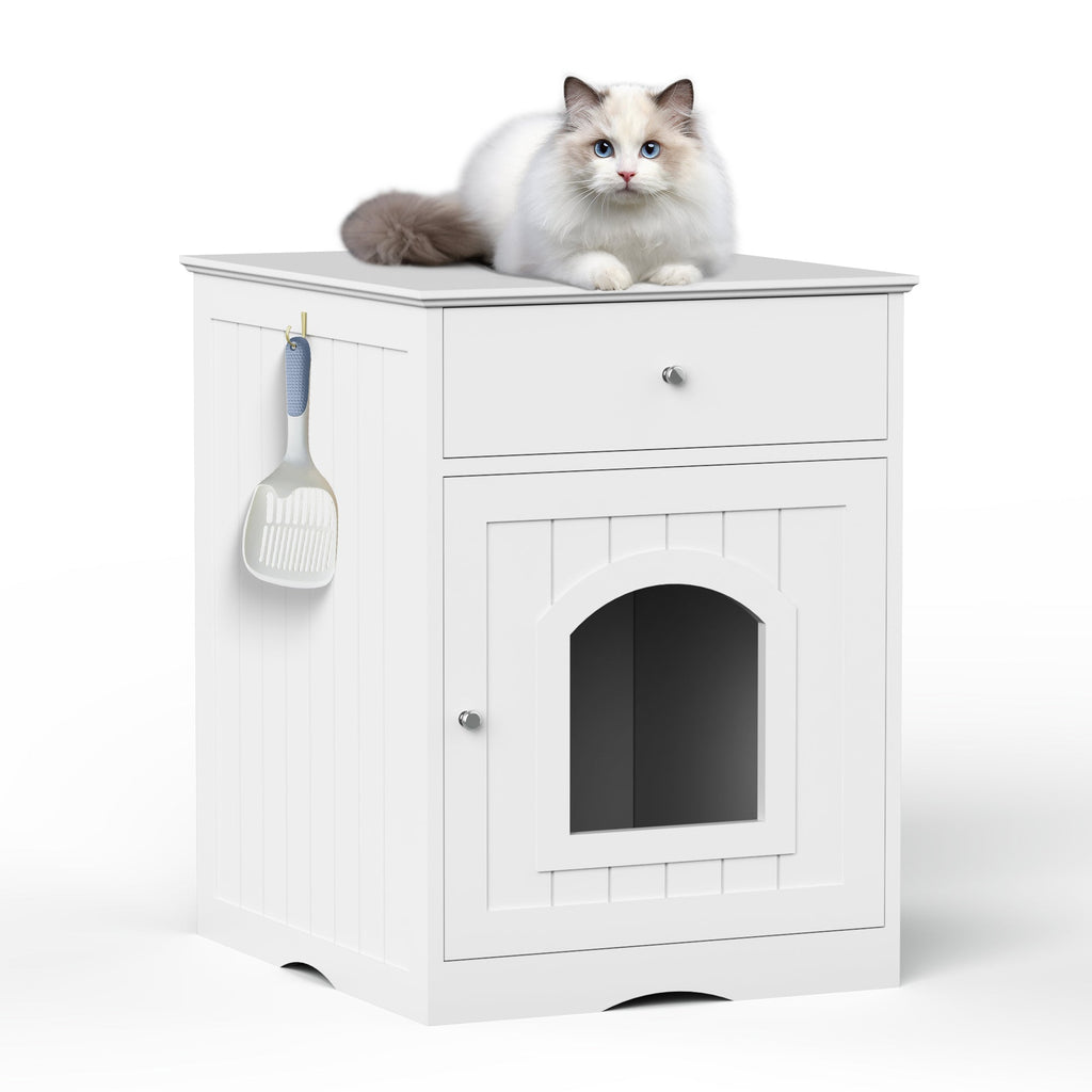 Maison en bois pour animaux, enclos pour litière de chat avec tiroir et table d'appoint.
