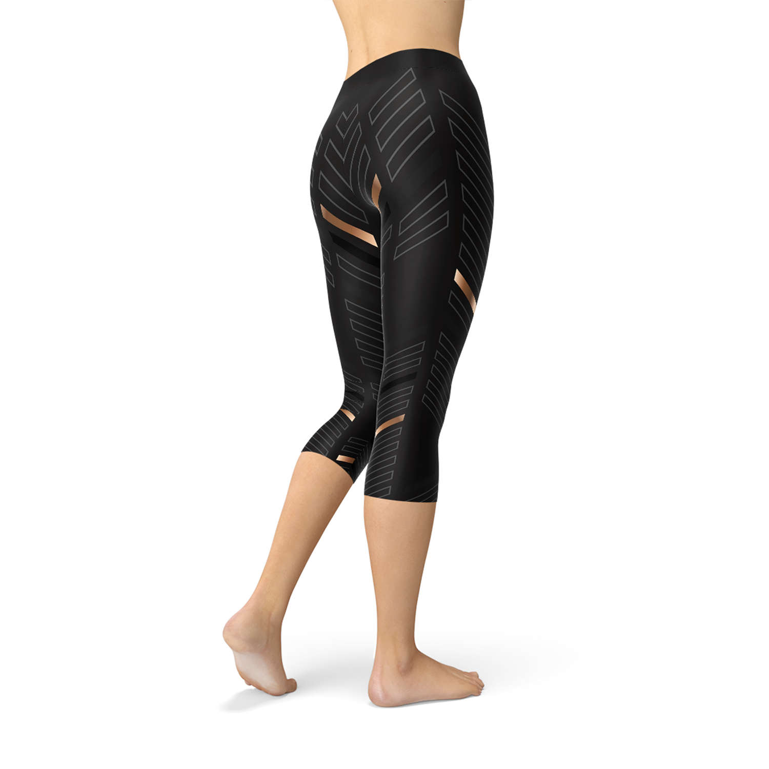 Leggings Capri Noirs à Rayures Sportives pour Femmes